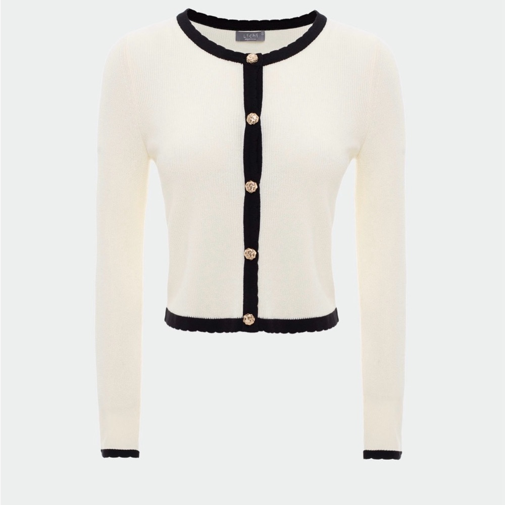 Zara Knit White Sweater with Black Accents